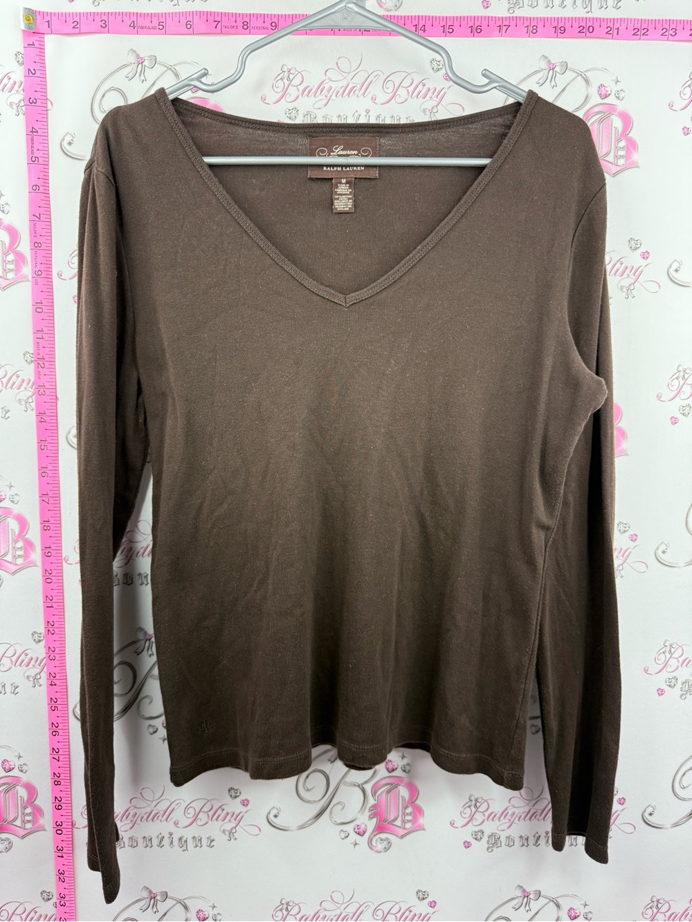 Ralph Lauren top with button sleeve detail Brown V-Neck Long Sleeve Top